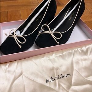 For Love And Lemons Black Heels with Cream Bow